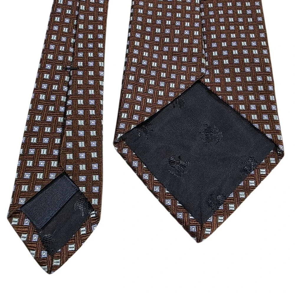 Brooks Brothers Silk Tie Geometric Pattern Brown Blue Mens Formal‎ Neckwear